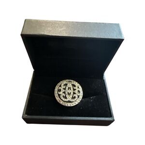 Unique Vintage Circular Pave Sculpted Large Silver and Black Ornate Ring